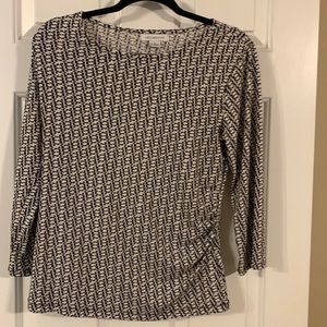 Liz Claiborne black and white blouse, 3/4 sleeve, size medium.